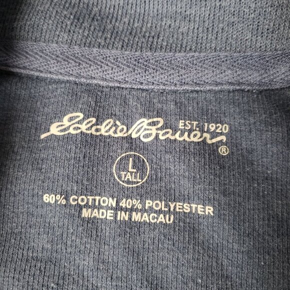 Eddie Bauer Mens Navy 1/4 Zip Pullover Sweater L Tall Casual Outdoor Layering - Picture 4 of 5